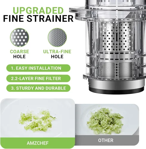 Miniatura 5 de AMZCHEF Cold Press Juicer, Juicers Machines - 3.2" Large Feed Chute for Whole Fruits & Vegetables, Stainless Steel Slow Masticating Juice Easy to
