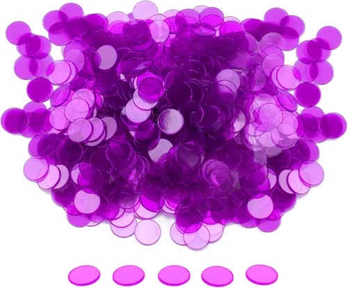GSE Games & Sports Expert Chips de bingo morados, 1,000 piezas de chips de conteo transparentes de alto contraste de 3/4 pulgadas para juegos de
