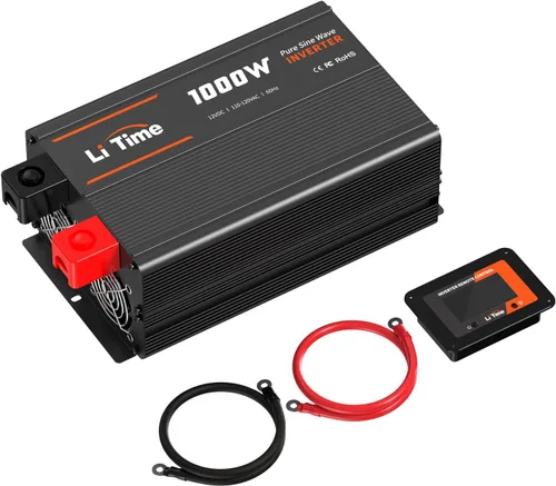 LiTime Inversor de onda sinusoidal pura de 1000 W, convertidor de 12 V CC a 120 V CA para RV, camión, inversor de energía solar para automóvil fuera