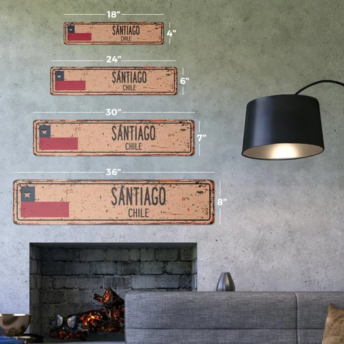Miniatura 2 de Santiago Chile - Letrero de aluminio vintage con bandera chilena, ciudad, campo, camino, metal rústico, regalo de pared, interior/exterior, 24