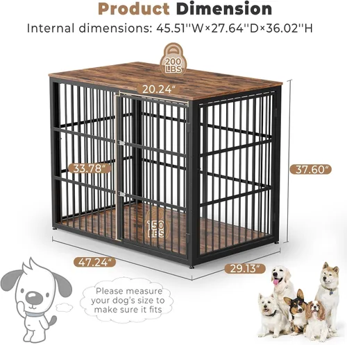 Miniatura 7 de Lyromix Mueble Jaula para Perros XXL de 48 pulgadas con 3 Puertas, Mesa Auxiliar Jaula de Madera Resistente para Interiores Jaula Combinación