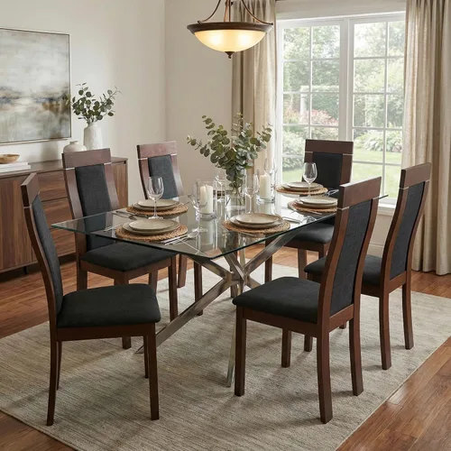 Miniatura 2 de Cortesi Home Silla de comedor Tia en tela de carbón, acabado nogal (juego de 2)