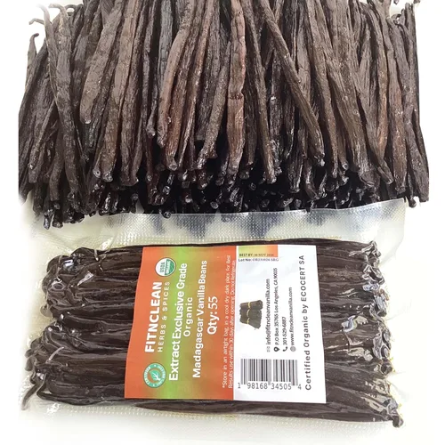 55 Vainas de vainilla de Madagascar orgánicas de grado exclusivo B para extracto | 4" - 5" por FITNCLEAN VANILLA | Cápsulas secas enteras de Bourbon