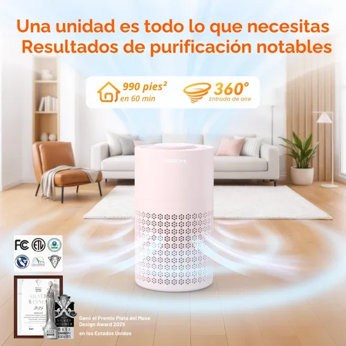Miniatura 2 de Purificador de aire AIRROMI para dormitorio con filtro HEPA 3-en-1, purificador de aire para mascotas para el hogar con olor a orina de gato, cubre