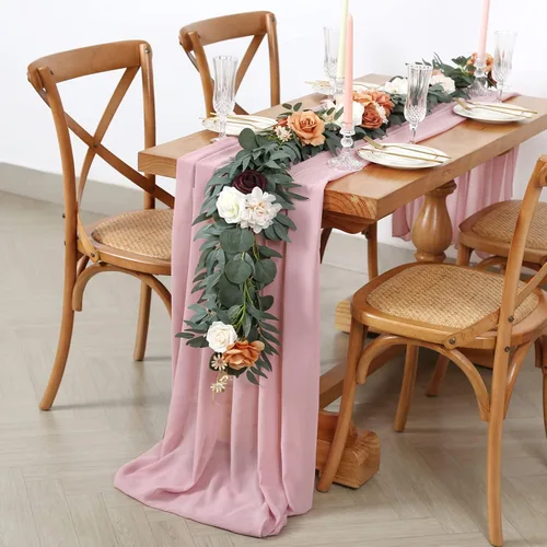 Miniatura 22 de SoarDream - Camino de mesa de gasa, color rosa bebé, de 27 x 120 pulgadas, camino de mesa de estilo romántico ideal para fiesta de boda Púrpura claro