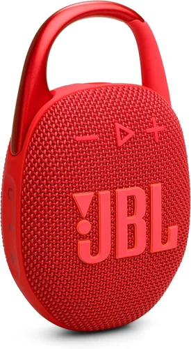 JBL Clip 5 - Altavoz Bluetooth ultraportátil, impermeable y a prueba de polvo, gran sonido JBL Pro con graves impactantes, mosquetón integrado, Rojo