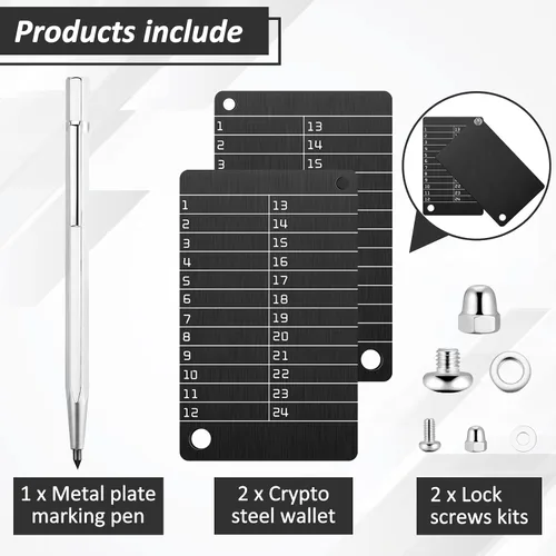 Miniatura 4 de Hotop 2 carteras criptográficas y 1 bolígrafo de marcado de placa de metal, carteras de criptomonedas para hardware, copias de seguridad en frío