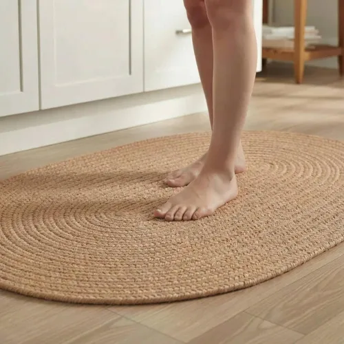 Miniatura 23 de Super Area Rugs Alfombra trenzada beige para cocina de campo, alfombra trenzada duradera para entrada/vestíbulo, ovalada, 3 x 5 pies