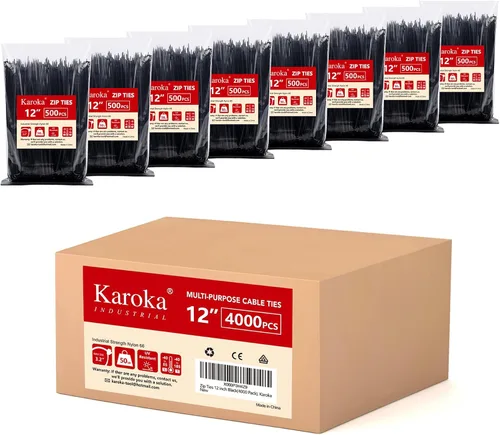 Miniatura 12 de Bridas de cremallera de 8 pulgadas resistentes con resistencia a la tracción de 120 libras, bridas negras para cables, 100 piezas Karoka