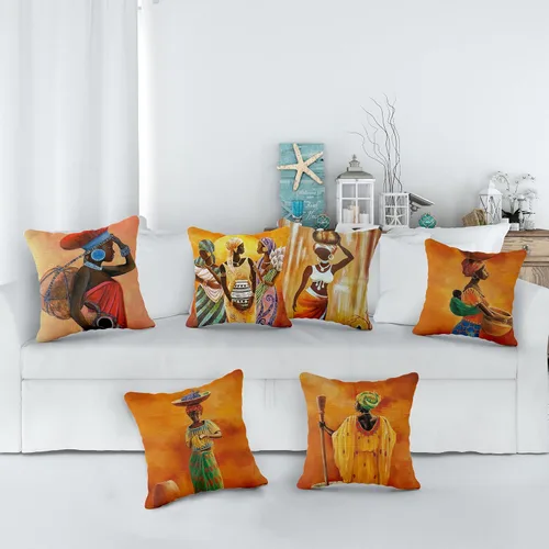 Miniatura 2 de Juego de 6 fundas de almohada africanas de tribu étnica de arte africano, 18 x 18 pulgadas, regalo de mujer africana, decoración de habitación