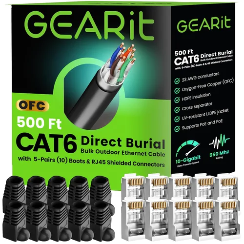 Miniatura 24 de GEARit Cable Ethernet Cat6 para exteriores (75 pies), 23AWG cobre puro, FTP, LLDPE, impermeable, enterramiento directo, subterráneo, resistente a