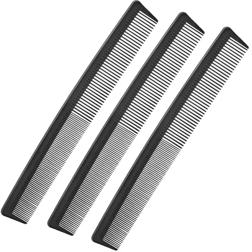 Leinuosen Paquete de 3 peines de pelo de dientes finos y anchos, peine profesional de corte de fibra de barbero de carbono negro, herramienta