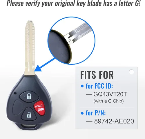 Miniatura 2 de Keymall Control remoto de entrada sin llave mejorado para Toyota Sienna Tacoma Tundra FCC ID GQ43VT20T G Chip (tu llave antigua debe tener sello G)