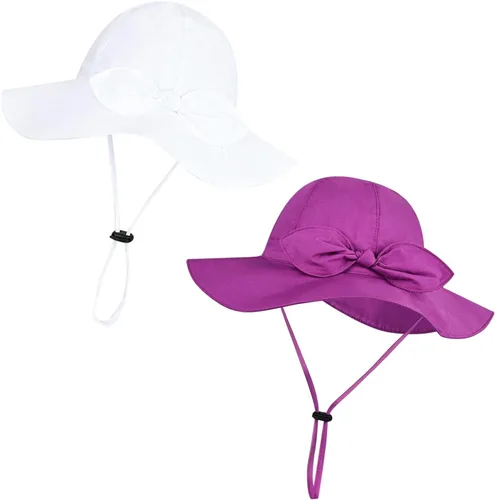 Miniatura 22 de Sombrero de sol para bebé niña con UPF 50+ sombrero de playa ajustable para exteriores con ala ancha