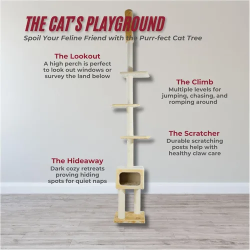 Miniatura 4 de TRIXIE Santander - Torre para gatos de suelo a techo, rascador de sisal ajustable de 96 a 108 pulgadas de altura, condominio para gatos, plataformas