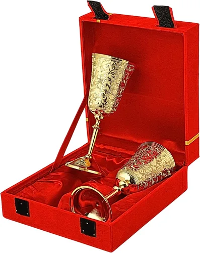 Miniatura 14 de Copas de champán de boda chapadas en oro de 24 quilates para la novia y el novio, copa de latón para comunión, cáliz de metal, regalo para parejas