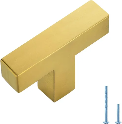 Miniatura 28 de Ravinte Paquete de 5 tiradores dorados de latón brusehed de 3 pulgadas para gabinetes de cocina, herrajes de cocina cuadrados dorados para gabinete