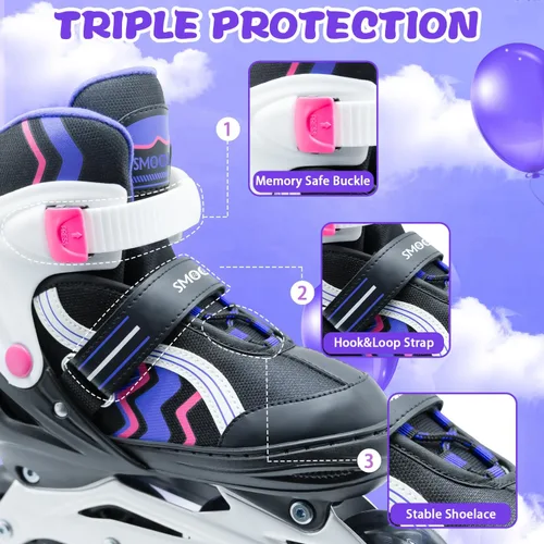 Miniatura 4 de Inline Skates for Kids 4 Size Adjustable Light-Up Wheels Aluminum Frame Black Rose Red Blade Skate for Boys and Girls S, M, L Sizes, Ages 5-8, 6-12