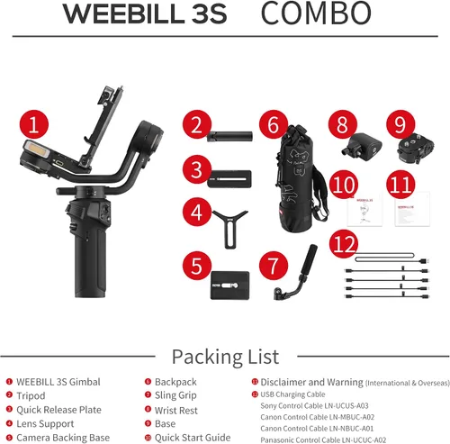 Miniatura 9 de ZHIYUN Weebill 3S Combo Estabilizador de cardán para cámara DSLR y sin espejo Canon/Nikon/Sony/Panasonic/Fujifilm, disparo vertical nativo