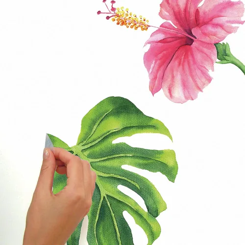 Miniatura 4 de RoomMates Vinilo decorativo para pared, diseño de flor de hibisco tropical, vinilo, fabricado en Estados Unidos