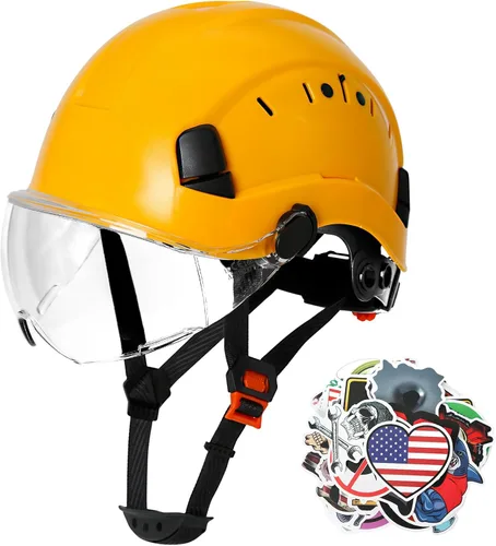 Miniatura 10 de AOLAMEGS Casco de seguridad de construcción – Casco de seguridad aprobado por ANSI Z89.1 con visera y 50 calcomanías para casco duro deslizante Un