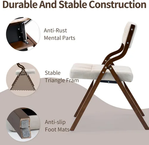 Miniatura 6 de HOMEFUN Sillas plegables con cojín, sillas plegables acolchadas de madera, paquete de 2, asiento portátil y ensamblado para invitados, cocina