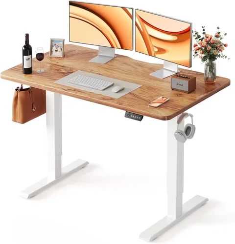 Miniatura 26 de FEZIBO Escritorio de pie, 48 × 24 pulgadas, altura eléctrica ajustable, para sentarse y ponerse de pie, escritorio de oficina para computadora