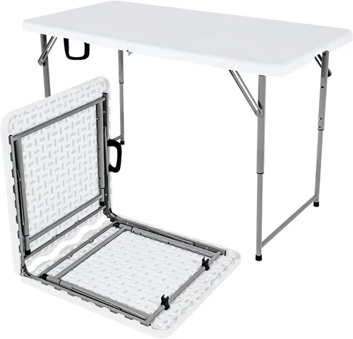 Mesa plegable de plástico resistente de 48 pulgadas de ancho x 24 pulgadas de profundidad x 29.5 pulgadas de alto, altura ajustable, de 4 pies, mesa
