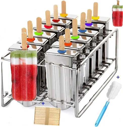 Molde de 12 cavidades de acero inoxidable para paletas de hielo, moldes de metal para paletas de hielo, sin BPA, molde para paletas de hielo, moldes