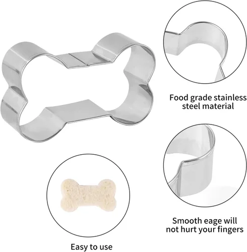 Miniatura 2 de Cortador de galletas de hueso de perro ANCKNE Bone Shape Cookie Cutter Set de acero inoxidable casero para perros galletas cortador de golosinas 4