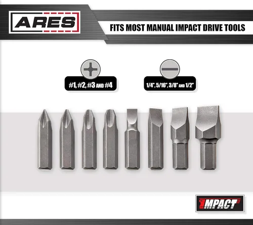 Miniatura 3 de ARES 70013 - Juego de 8 brocas de impacto de acero S2, incluye puntas Phillips de 1,2,3,4 y puntas ranuradas de 1/4 pulgadas, 5/16 pulgadas, 3/8
