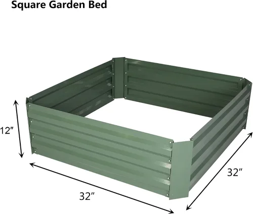 Miniatura 4 de LUCKYERMORE Jardineras elevadas, maceta de metal galvanizado de 32 x 32 x 12 pulgadas, con revestimiento antioxidante, para jardín o invernadero