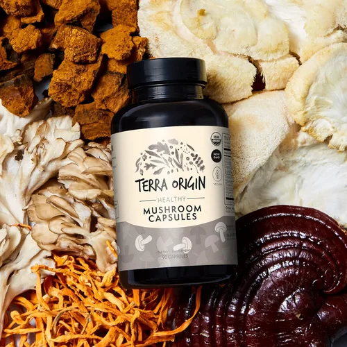Miniatura 4 de TERRA ORIGIN Suplemento de complejo de hongos saludables 90 cápsulas Reishi, melena de león, Changa, Cordyceps, Maitake Apoyo cerebral