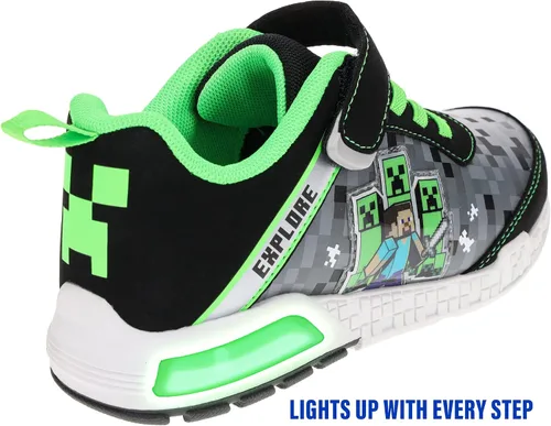 Miniatura 4 de Minecraft Shoes for Boys Light-Up Sneakers with Adjustable Strap GreenBlack