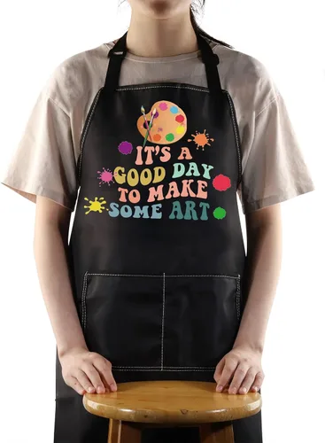 WZMPA Delantal para pintores de artistas con bolsillos, es un buen día para hacer arte, delantal ajustable para profesores, amantes, regalo para