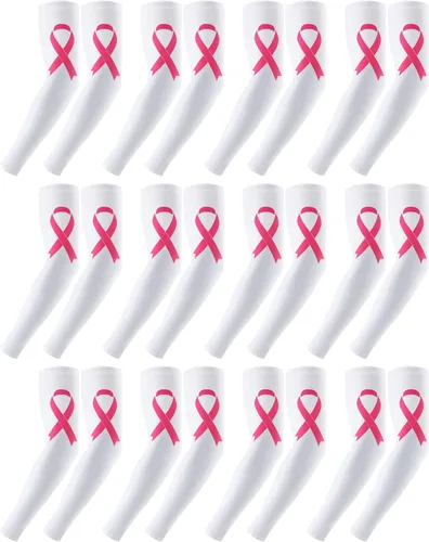 Miniatura 11 de Handepo 12 pares de mangas de concientización sobre el cáncer de mama, mangas con cinta para brazos, protección UV, manga de compresión