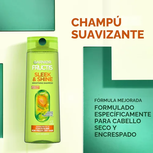 Miniatura 4 de Garnier Fructis Sleek & Shine Champú (22 onzas líquidas) + Acondicionador (21 onzas líquidas) Set para cabello encrespado y seco, Queratina vegetal