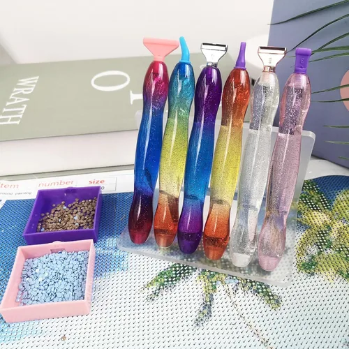 Miniatura 3 de Heyseri Juego de 19 accesorios de arte de diamante, bolígrafos de hilo anticaídas, herramientas de pintura de diamante con cera, agarre cómodo