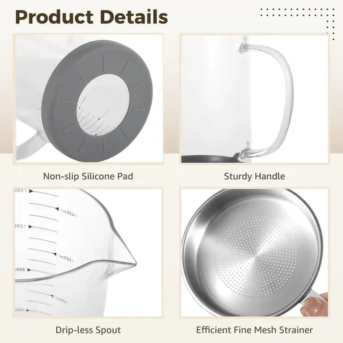 Miniatura 5 de Ahorro de grasa de tocino premium con colador, recipiente grande de grasa de 1.5 L para cocina con filtro de acero inoxidable, almacenamiento