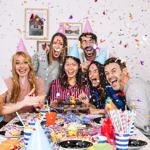 Miniatura 7 de Platos de papel de fiesta de feliz cumpleaños, platos de postre negros, 7 pulgadas, 50 unidades, lunares de aluminio para decoraciones de fiesta