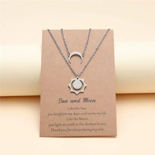 Miniatura 2 de Collar de sol y luna para parejas, día de San Valentín, pareja, collar de BFF para 2 parejas a juego, luna creciente, sol, collar de acero