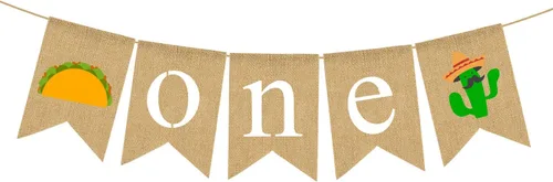 ONE - Cartel para silla alta, yute mexicano, arpillera, cinco de mayo, taco, cactus, bebé, 1er cumpleaños, fiesta, decoración