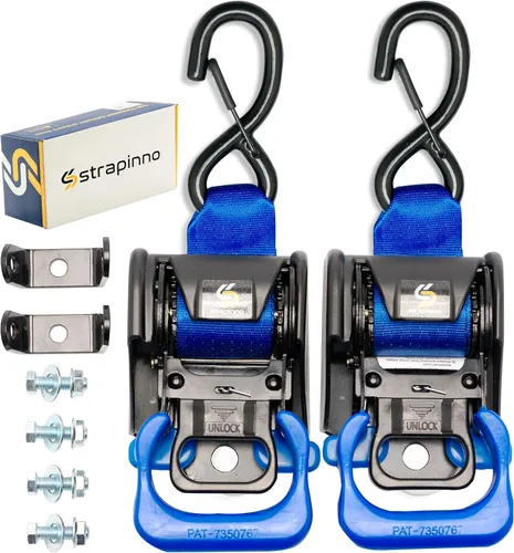 Miniatura 7 de Strapinno 2 correas de trinquete retráctiles de acero inoxidable (1 7/8 pulgadas x 4 pies) para remolque de barco, soportes de montaje adicionales