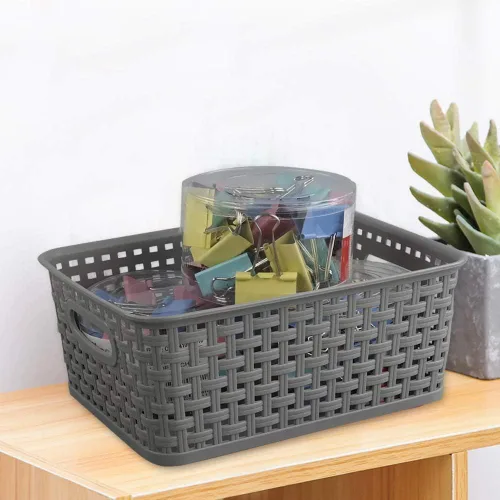 Miniatura 2 de Jekiyo Cesta de almacenamiento de plástico gris, 4 paquetes de contenedores de almacenamiento de despensa