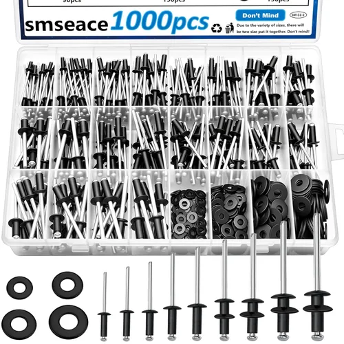 Miniatura 11 de smseace 600 Piezas Remaches Pop Negros de Acero Inoxidable con Arandela Kit Surtido 8 Tamaños Remaches de Acero Inoxidable