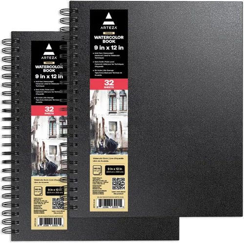 Arteza - Cuaderno de bocetos de acuarela con tapa dura. Negro