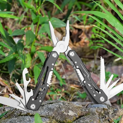 Miniatura 7 de Multiherramienta táctica 14 en 1 con mecanismo de bloqueo y pala plegable, equipo de supervivencia para camping, nieve, senderismo, caza