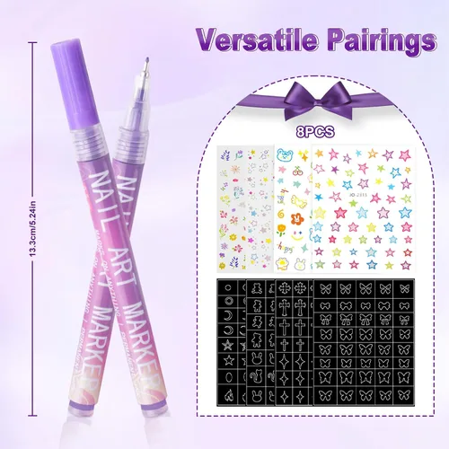 Miniatura 2 de Bolígrafos de arte de uñas de 12 colores, punta fina de 0.020 in, bolígrafos de esmalte de uñas 3D de secado rápido para diseño de uñas, pintura