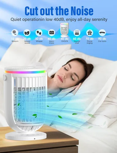 Miniatura 7 de Aire acondicionado portátil, ventilador con función de rotación de 120°, mini aire acondicionado evaporativo JYew para habitación, enfriador de aire