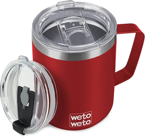 Miniatura 25 de WETOWETO Taza de café de 14 onzas, taza de campamento aislada al vacío con tapa, vaso de viaje de acero inoxidable de doble pared, taza de café